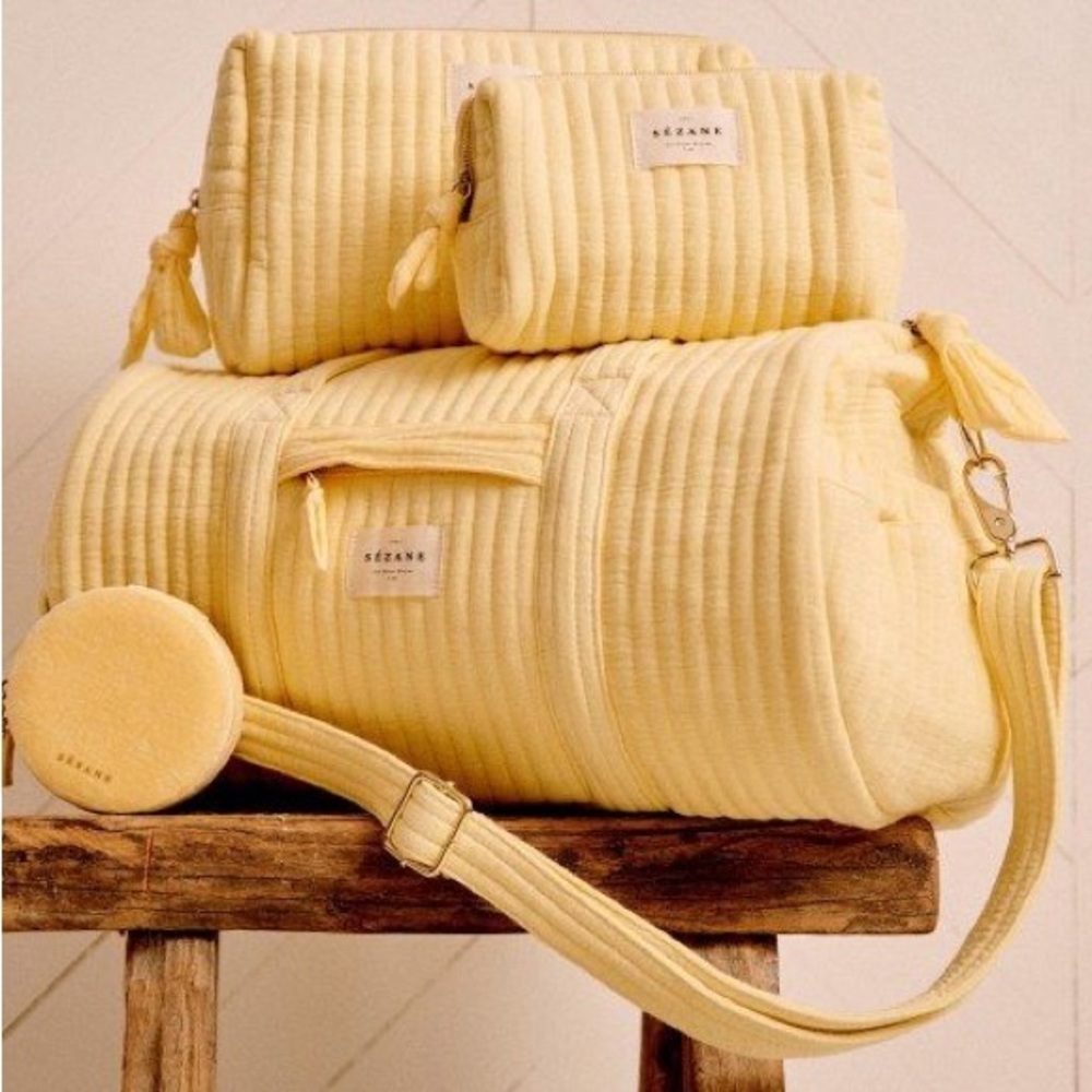 NWT Sezane Mini Bowling Bag, Quilted Cotton, Yellow